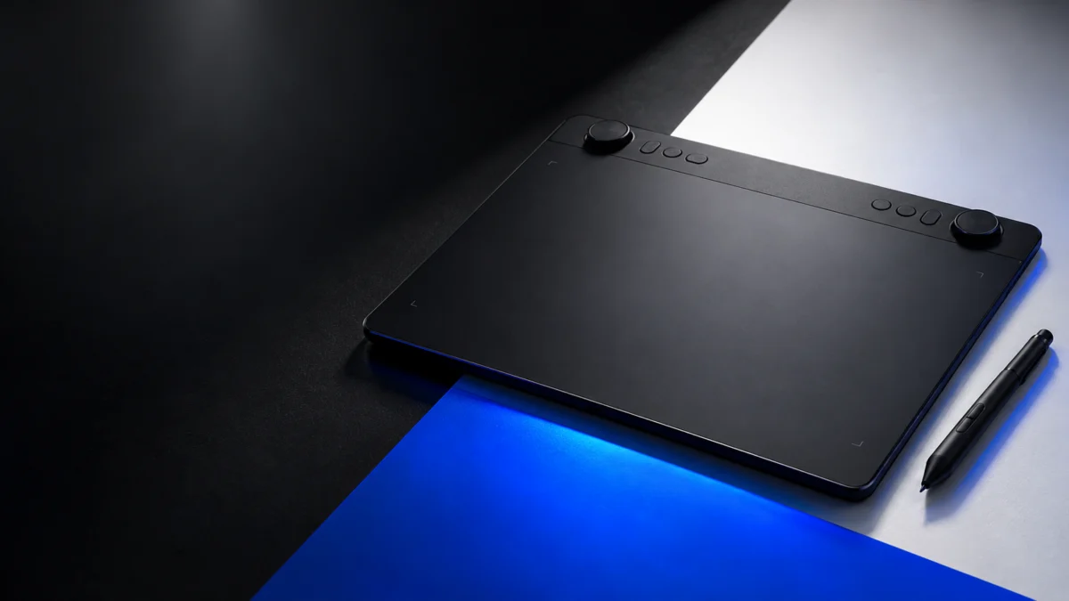 黒い画面のないペンタブレットとペンを置いた接続確認のイメージ